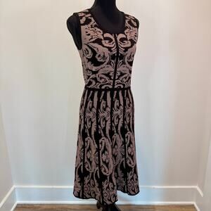 Vintage Y2K Carmen Marc Valvo Damask Midi Dress Women's Large Fit and Flare